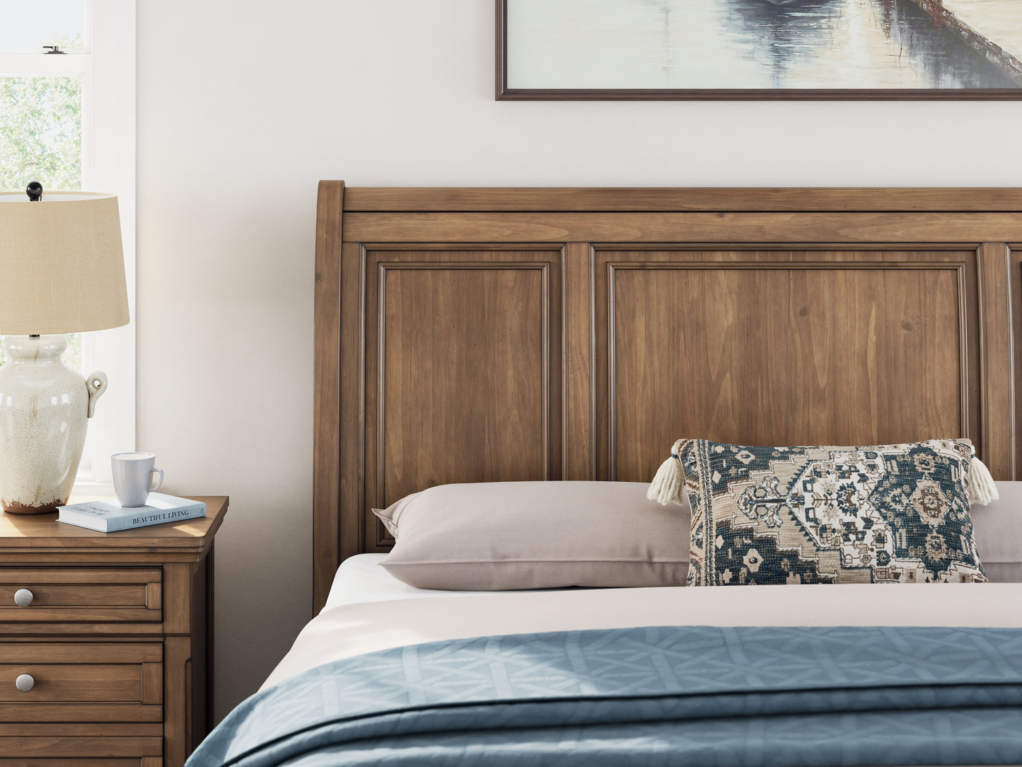 Feddinger California King Storage Sleigh Bed with Mirrored Dresser and Nightstand