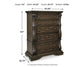 Maylee California King Upholstered Bed with Mirrored Dresser and Chest