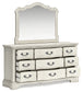 Arlendyne Queen Upholstered Bed with Mirrored Dresser and Chest
