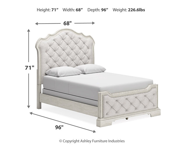 Arlendyne Queen Upholstered Bed with Mirrored Dresser and Chest